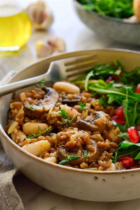 Mushroom Farro With Beans And Herbs Recipe Farro Recipes Healthy
