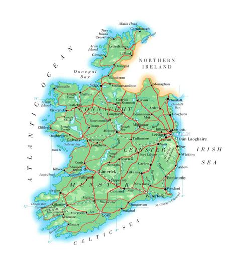 Large Detailed Physical Map Of Ireland With Roads Cities