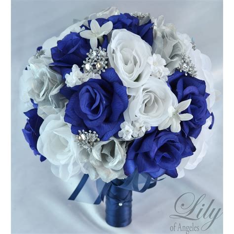 Navy Blue Silver White Bouquets Corsages Boutonnieres