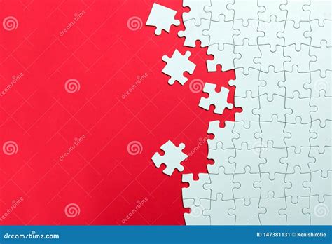 White Jigsaw Puzzle On Red Background Stock Image Image Of Background