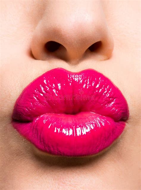 Beautiful Red Lips Giving Kiss Stock Image Image Of Girl Closeup