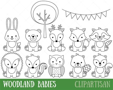Woodland Animals Digital Stamps Baby Animal Digital Stamp