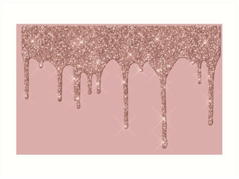 Rose Gold Trendy Sparkle Glitter Drips Art Print By Colorflowart
