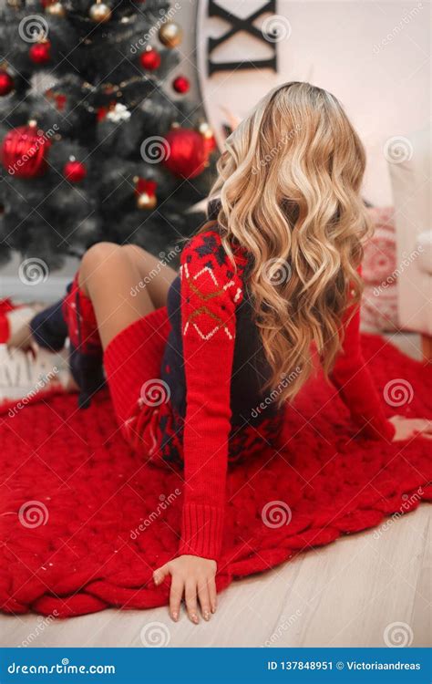 healthy hair curly long hairstyle back view christmas portrait of attractive woman with curly