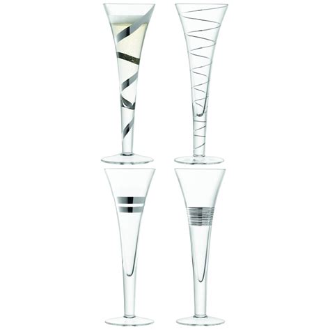 Lsa Set Of Four Assorted Platinum Champagne Flutes