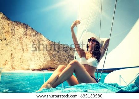 Beautiful Girl On Speed Boat Greece Stock Photo Shutterstock
