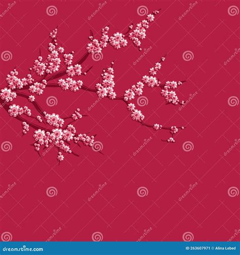 3d Pink Cherry Blossoms On A Branch Stylish Creative Wallpaper Stock