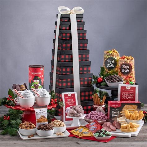 Birthday gift baskets usually have everything you need to celebrate your special day. Christmas Food Gift Tower by GourmetGiftBaskets.com