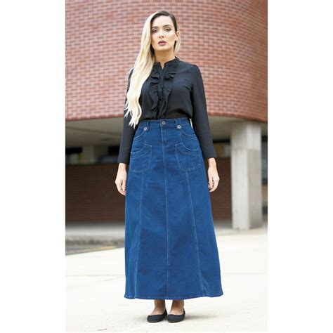 Alsharifa 40 Long Denim Jean Skirt Womens Navy Blue Skirts