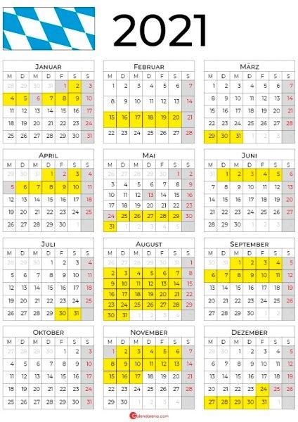 Januar (freitag) neujahr, neujahrstag (bundesweit). 2021 kalender bayern Ferien, Feiertage