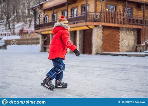 Boy Ice Skating For The First Time Stock Image Image Of Leisure