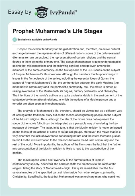 Prophet Muhammads Life Stages 1138 Words Essay Example
