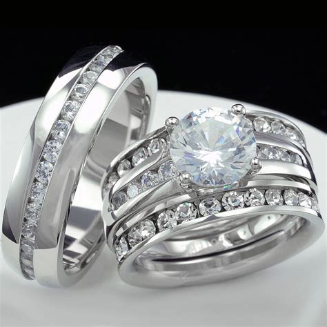 Women Engagement Wedding Ring Set And Men Wedding Bridal