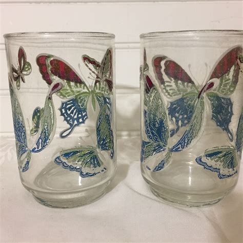 vintage libbey embossed butterfly drinking glasses set of 2 etsy