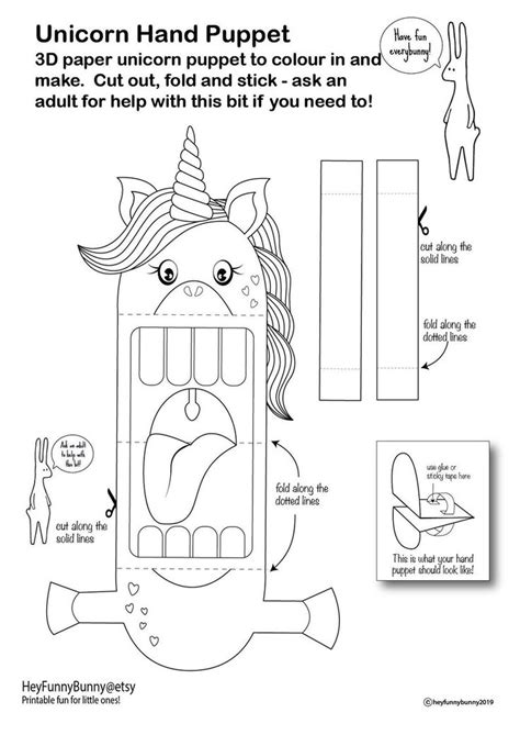 Printable Paper Craft Unicorn Hand Puppet Etsy Papercraft Printable