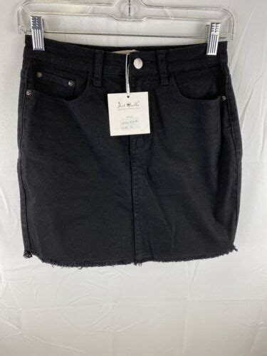Just Quella Womens High Waisted Jean Skirt Fringed Slim Fit Denim Mini