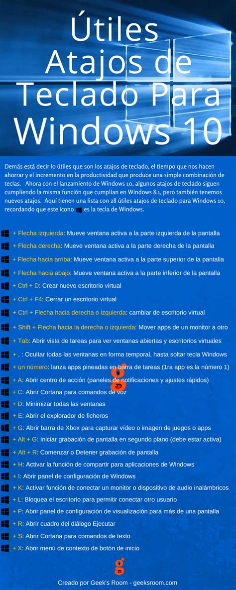 Atajos De Teclado Para Windows 10 Infografia Infographic Microsoft