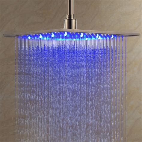 luxury 12 inch modern led ss square ceiling mount rain shower head in brushed nickel 12 inch