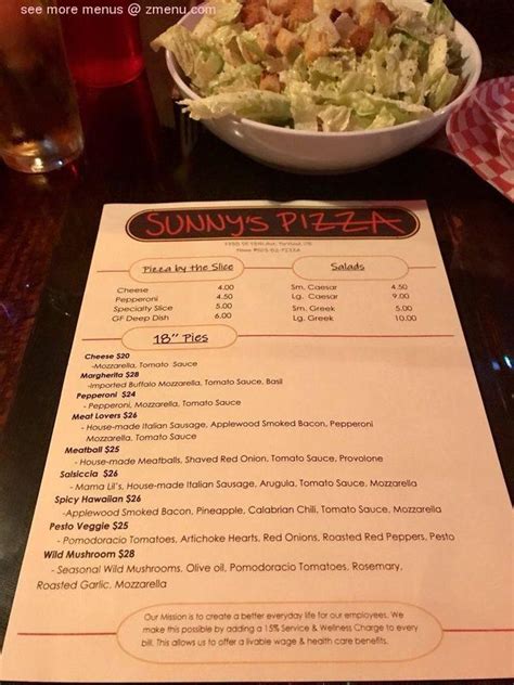 Online Menu Of Sunnys Pizza Restaurant Portland Oregon Zmenu