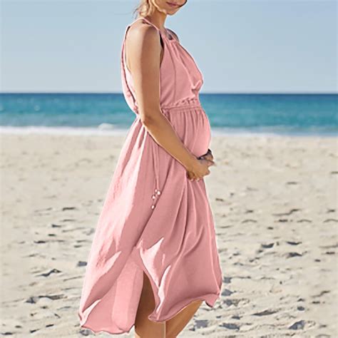 Muqgew Maternity Dress Women Sleeveless Solid Beach Dresses For Pregnant Summer Breastfeeding