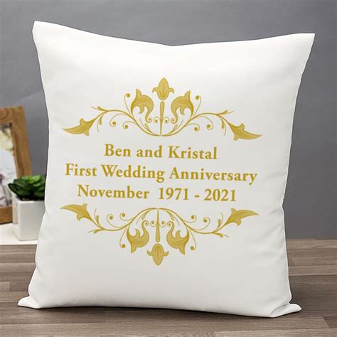 Personalised Embroidered Golden Wedding Anniversary Cushion The T Experience