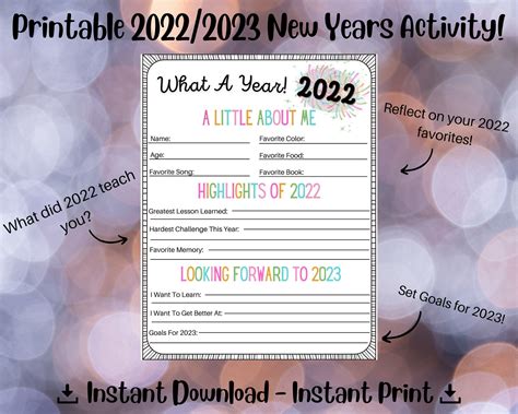 Printable 20222023 New Years Activity For Kids School Age Etsy In