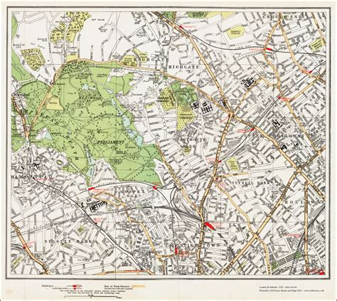 An Old Map Of The Highgate Hampstead Kentish Town Area Area London