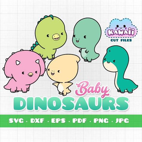 Baby Dinosaur Svg Bundle Kawaii Dinosaur Cut Files Bundle Etsy
