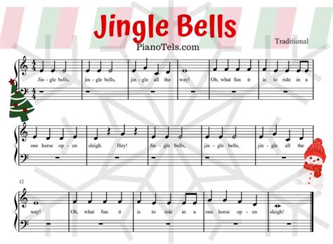 Jingle Bells Beginner Piano Sheet Music Digital Print