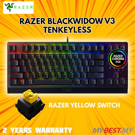 Razer Black Widow V3 Tenkeyless Yellow Linear Switch Rz03 03491800 R3m1