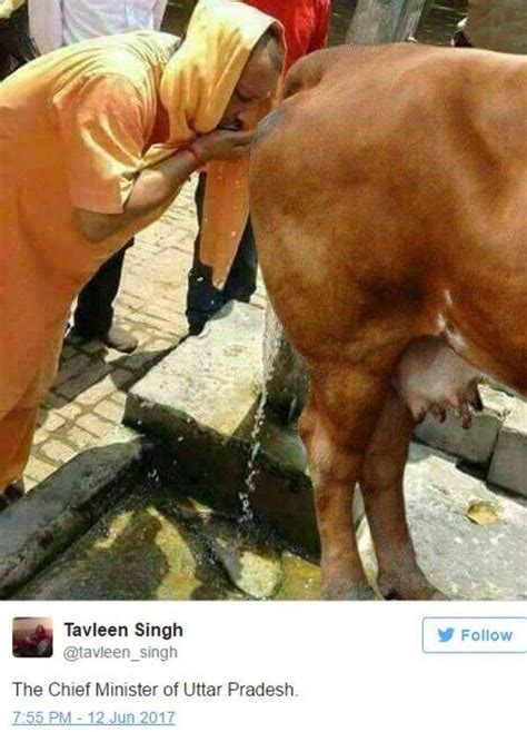 Yogi Adityanath This Fake Photo Of Yogi Adityanath Drinking Cow Urine Is Evoking Strong