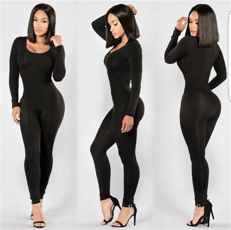 Long Sleeve O Neck Long Pants Women Jumpsuits New Fashion Sexy Bodycon Jumpsuit Black Solid