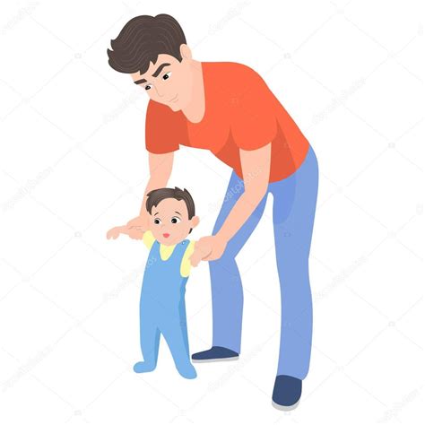 Vector De Dibujos Animados Padre Enseñando A Su Hijo A Caminar 2024