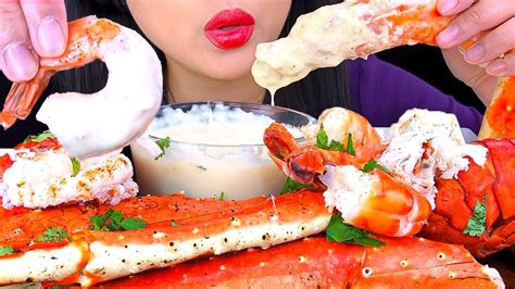 Asmr Giant King Crab Lobster Alfredo Seafood Boil Pasta Compilation