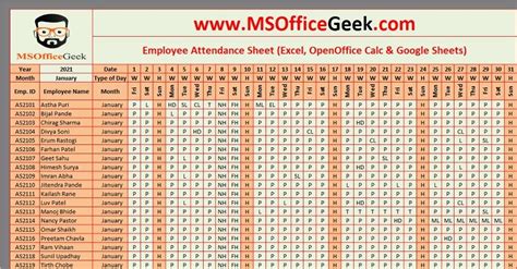 Download Employee Attendance Sheet Excel Template Msofficegeek