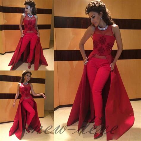 Modest lace wedding dress, ball gown plus size wedding dress,off the shoulder sleeveless ruffles tulle bridal dress, 506 from daisydress. Red Pant Suit with Train Evening Dress Undetachable ...