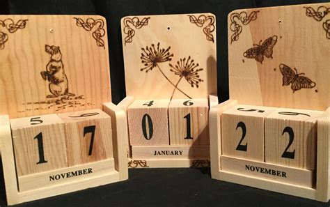 Wooden Block Calendars Using Pyrography And Clarity Stamps By Jo Rice