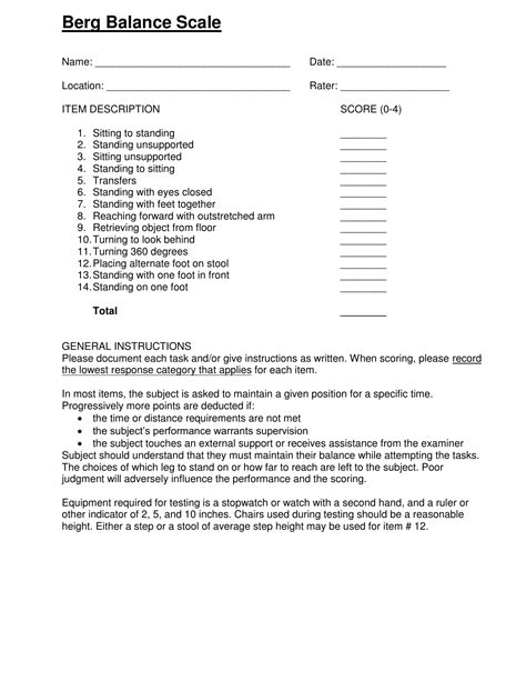 Berg Balance Scale Form Fill Out Sign Online And Download Pdf