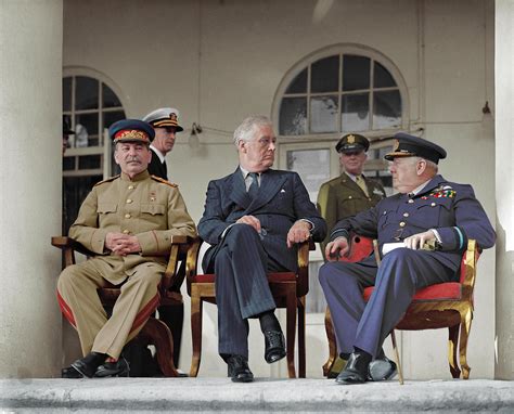 Stalin Roosevelt And Churchill At The Terhan Conference Year 1943 R