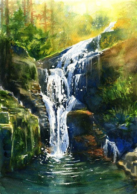 Waterfall Kamienczyka By Joarosa On Deviantart Watercolor Landscape