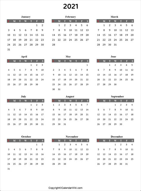 Free 2021 Yearly Calendar Template Excel Word And Pdf