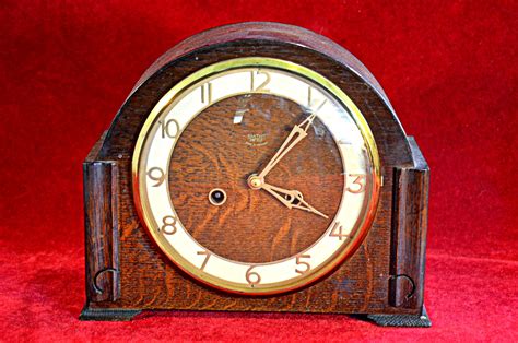 111 Vintage Smiths Enfield Oak Mantel Clock With Original Pendulum And Key