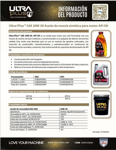 Aceite Sae 20w 50 Semi Sintetico Api Sn Ultra1plus Repuestos