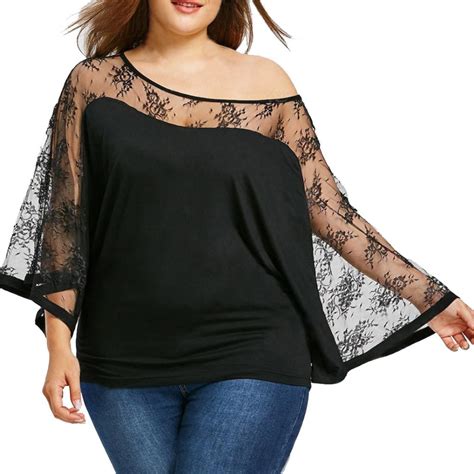 New Trendy T Shirt Women Plus Size 5xl Lace Patchwork Sexy Perspective
