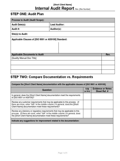 Form Internal Audit Report Blankdocx Iso 9000 Audit
