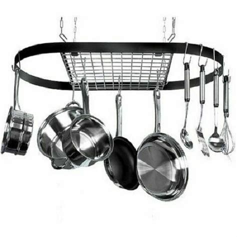 Bookshelf pot racks create extra space. Pots and Pans Hanging Rack Ceiling Mount Pot Pan Holder ...