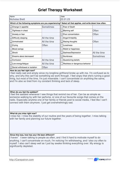 Grief Therapy Worksheet And Example Free Pdf Download