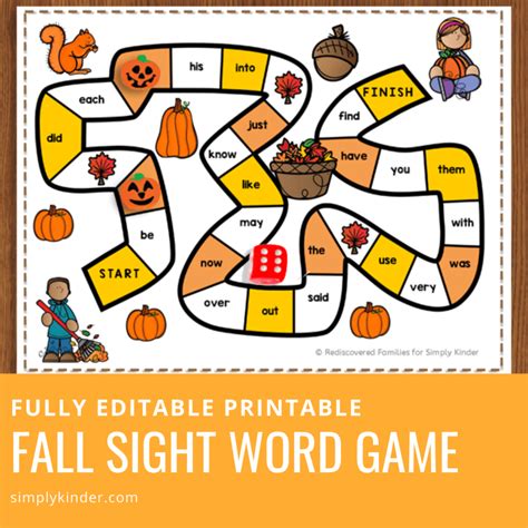 Free Printable Sight Word Game To Make For Fall Simply Kinder