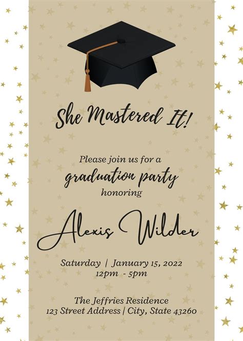 A Graduation Party Flyer With A Mortar Cap On The Front And Stars In The Background
