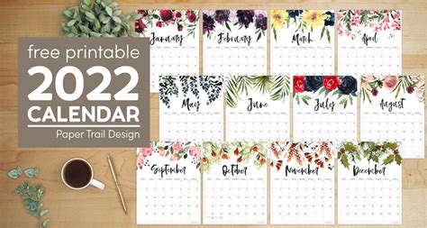 Free 2022 Calendar Printable Floral Paper Trail Design